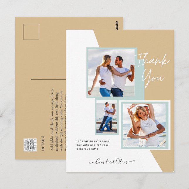 Cartão Postal Foto Collage OBRIGADO VOCÊ Casamento/Bebê/Formando (Frente/Verso)