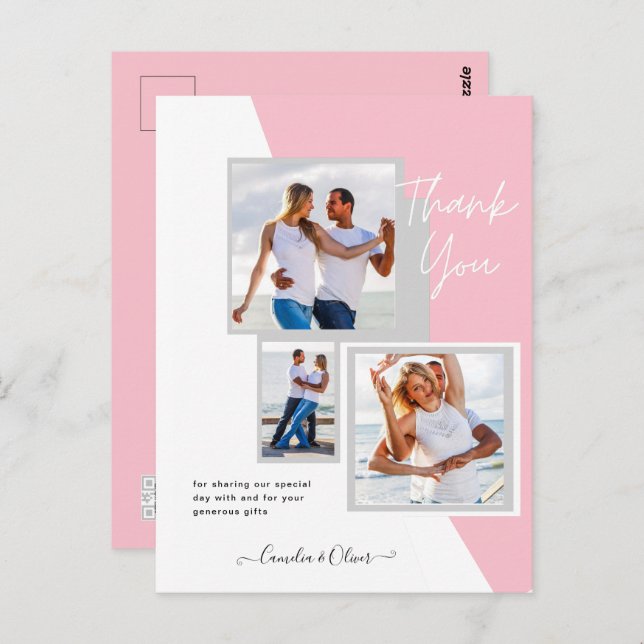 Cartão Postal Foto Collage OBRIGADO VOCÊ Casamento/Bebê/Formando (Frente/Verso)