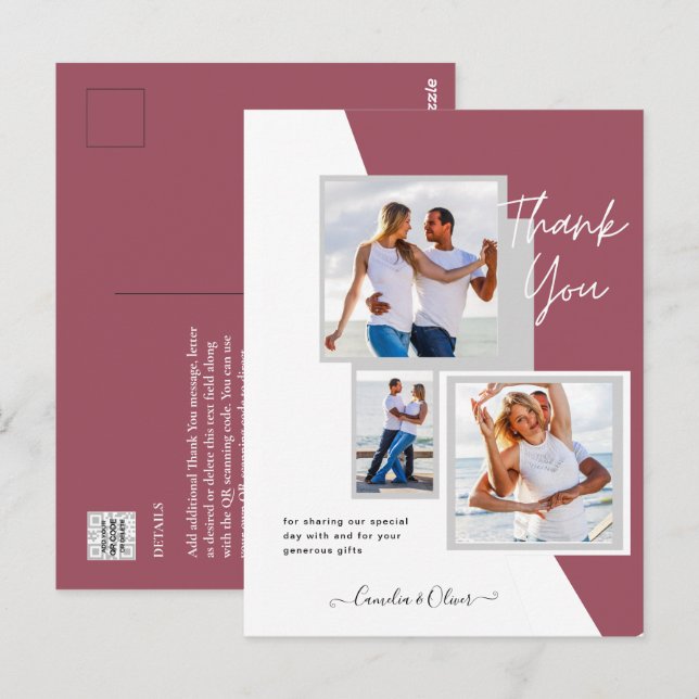 Cartão Postal Foto Collage OBRIGADO VOCÊ Casamento/Bebê/Formando (Frente/Verso)