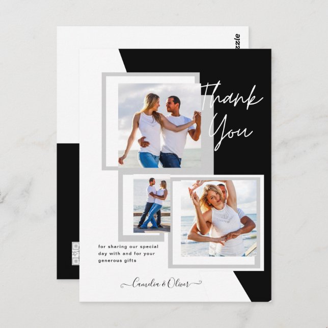 Cartão Postal Foto Collage OBRIGADO VOCÊ Casamento/Bebê/Formando (Frente/Verso)