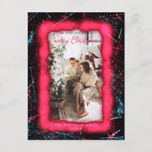 Cartão Postal Foto com quadro de brilhante vermelho de Natal Fel (Frente)