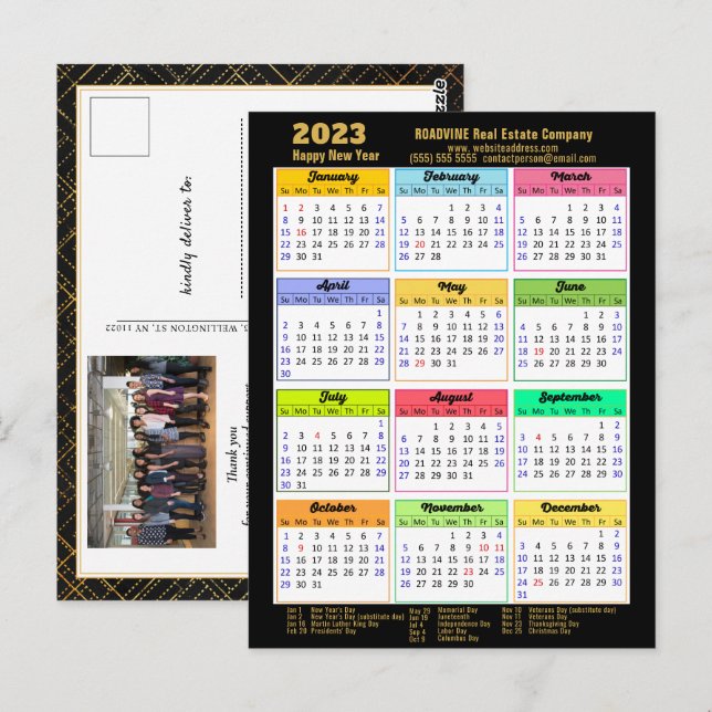 Cartão Postal Foto Comercial Simples de Script Moderno de Calend (Frente/Verso)