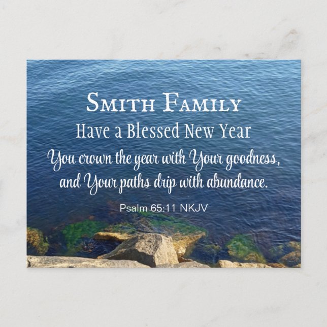 Cartão Postal Foto Cristã de Ano Novo no Oceano Azul Profundo (Frente)