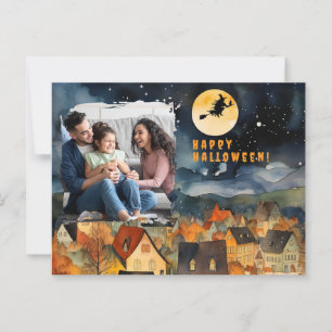 Cartão Postal Foto da cidade de bruxas preta Feliz de halloween
