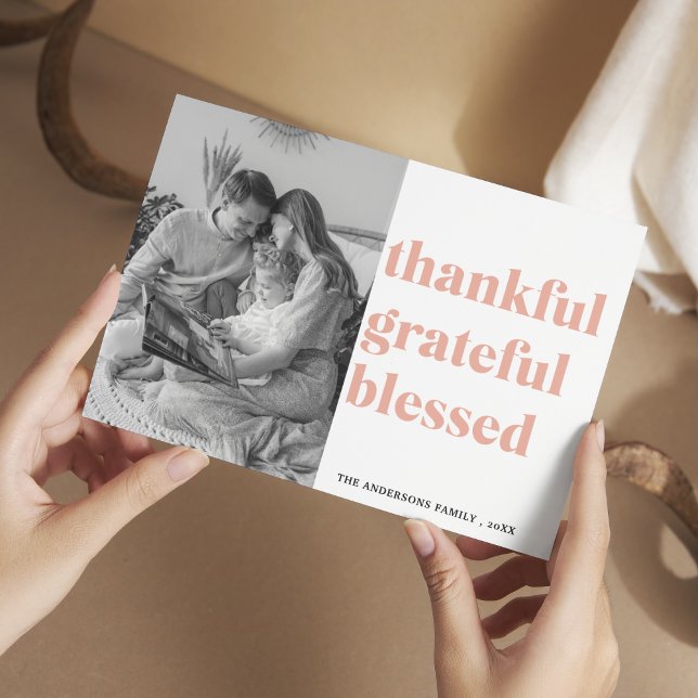 Cartão Postal Foto da família | Agradecido, Abençoado (Criador carregado)