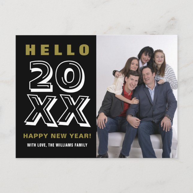 Cartão Postal Foto da família de Felizes anos novos Dourados Bla (Frente)