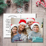 Cartão Postal Foto da família de festas felizes modernas<br><div class="desc">Celebre a temporada com este cartão-postal divertido com sua foto e as palavras escritas à mão "Feliz feriado" na frente e sua nota personalizada no verso. Ou, se você quiser, exclua a nota digitada no verso e escreva manualmente cada cartão postal individualmente. Adicione seu endereço de devolução para facilitar a...</div>