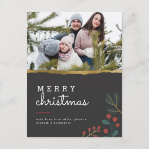 Cartão Postal Foto da família de Natal Dourada e agradável
