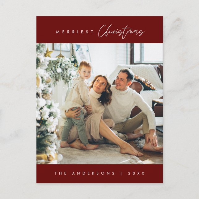 Cartão Postal Foto da família de Natal mais feliz e minimalista  (Frente)