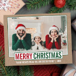 Cartão Postal Foto da família de Natal moderno Kraft<br><div class="desc">Cartão-postal da família de Natal Merry Moderno,  Verde e Kraft de Natal Vermelho</div>