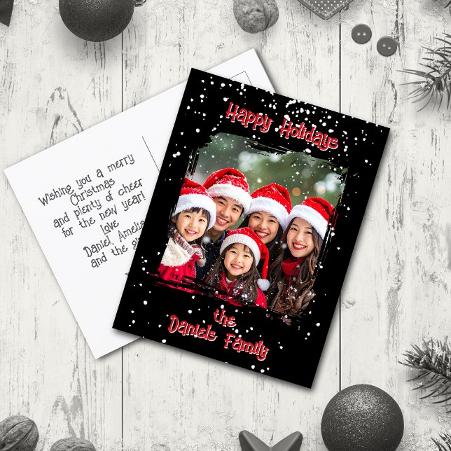 Cartão Postal Foto da família de neve de Natal bonita (Criador carregado)