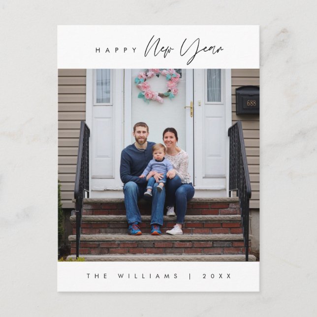 Cartão Postal Foto da família de saudação do Feliz ano novo mode (Frente)