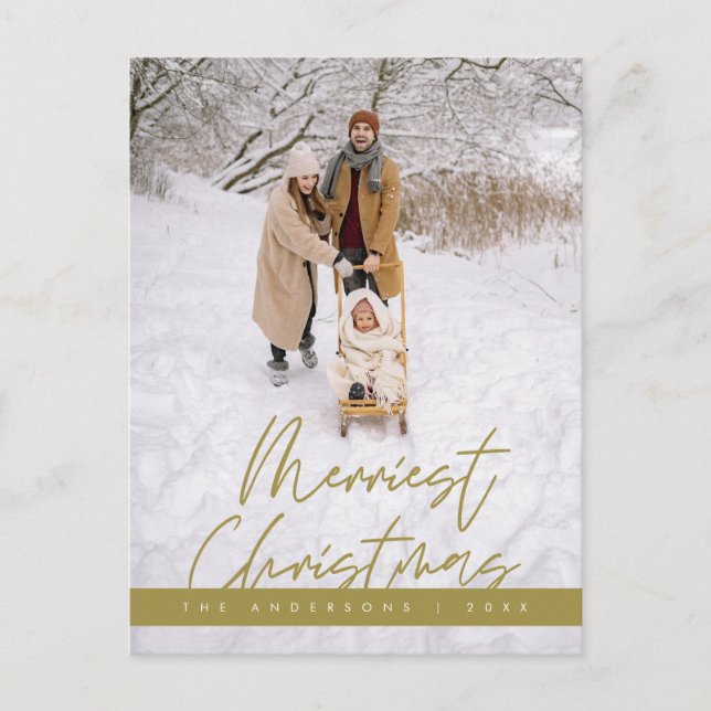 Cartão Postal Foto da Família Feliz de Natal, Saudação Louca (Frente)