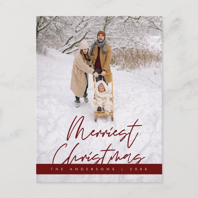 Cartão Postal Foto da Família Feliz de Natal, Saudação Louca (Frente)