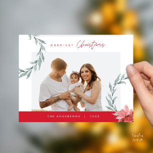 Cartão Postal Foto da Família Feliz de Natal, Watercolor Wreath