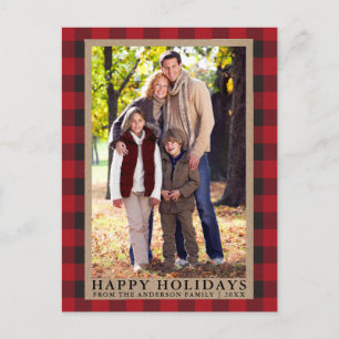 Cartão Postal Foto da Família Kraft Feliz Natal Xadrez Vermelho