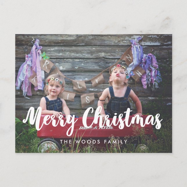 Cartão Postal Foto da família Modern Merry Christmas (Frente)