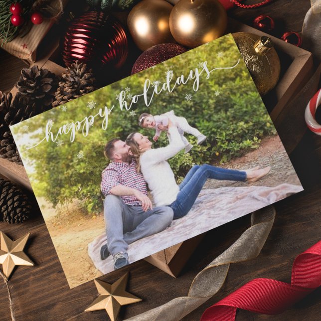 Cartão Postal Foto da Família Natal Felizes Festas Floco de Neve (Criador carregado)