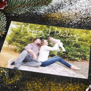 Cartão Postal Foto da Família Natal Felizes Festas Floco de Neve