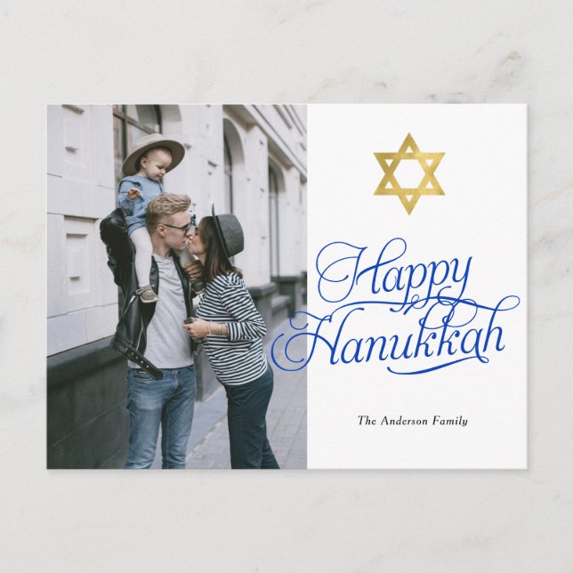 Cartão Postal Foto da família Simple elegante Happy Hanukkah (Frente)