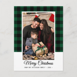 Cartão Postal Foto da Família Xadrez Verde Buffalo Feliz Natal