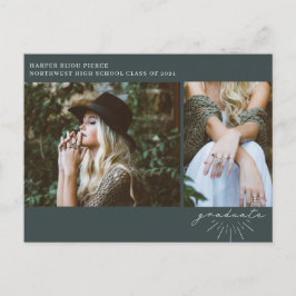 Cartão Postal Foto da Festa de formatura Line Art Emerald