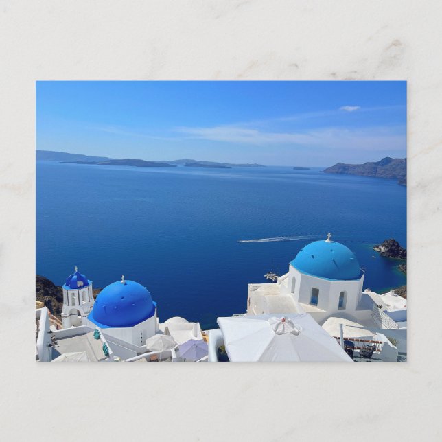 Cartão Postal Foto da Igreja Grécia Azul Domingos Santorini (Frente)
