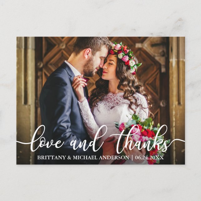 Cartão Postal Foto de Agradecimento de Casamento Amor e Gratidão (Frente)