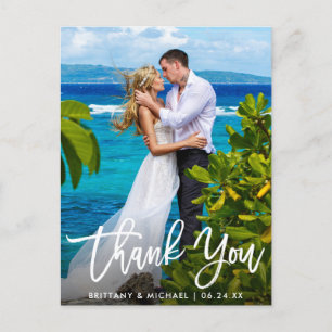 Cartão Postal Foto de Agradecimento de Casamento com Letra Moder