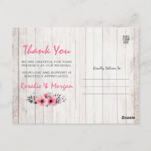 Cartão Postal Foto de Agradecimento de Casamento Country Floral 
