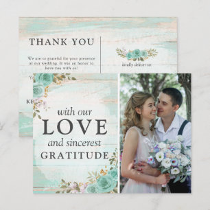 Cartão Postal Foto de Agradecimento de Casamento Floral Turquesa