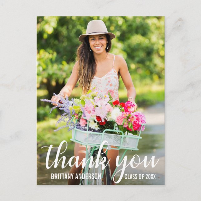 Cartão Postal Foto de Agradecimento de Formatura Moderna (Verso  (Frente)