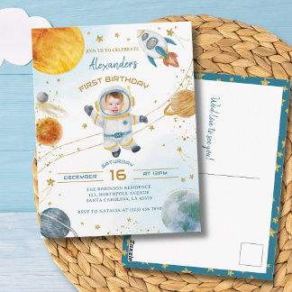 Cartão Postal Foto de Aniversário de 1 Ano do Menino Astronauta