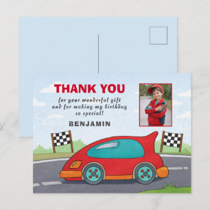 Cartão Postal Foto de Aniversário de Carro de Corrida Vermelho F