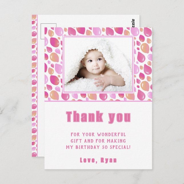 Cartão Postal Foto de Aniversário do Bailon Pink Girl Obrigado (Frente/Verso)