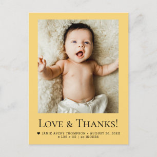 Cartão Postal Foto de Bebê Amor e Agradecimento amarelo laranja 