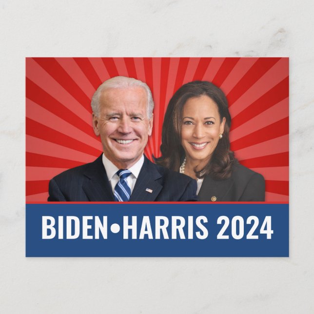 Cartão Postal Foto de Biden Harris - 2024 star - Azul Branco Ver (Frente)