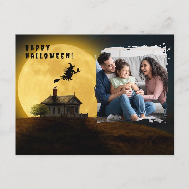 Cartão Postal Foto de bruxa negra feliz do halloween (Frente)