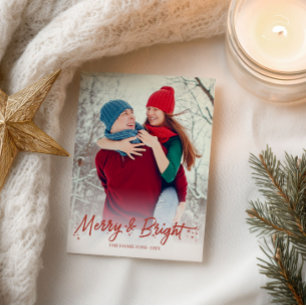 Cartão Postal Foto de Caligrafia Vermelha Natal Alegre e Brilhan