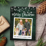 Cartão Postal Foto de Câmera Instantânea de Pincel de Madeira Na<br><div class="desc">Escrita em Pincel Moderna,  Estilo de Câmera Instantânea Foto Feliz Cartão-Postal de Natal - Madeira Verde Rústica</div>