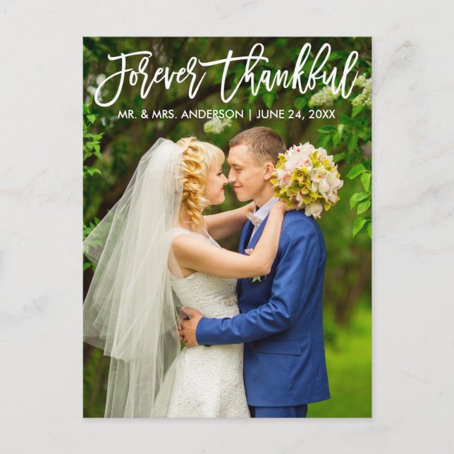 Cartão Postal Foto de casamento Brush Script Modern para Sempre  (Frente)