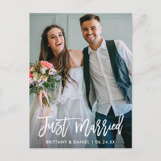 Cartão Postal Foto de Casamento Casados Recentemente Letra Pince (Frente)