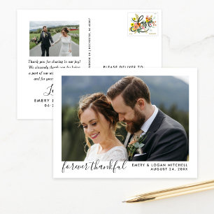 Cartão Postal Foto de casamento Classic Script Forever Thankful