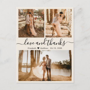 Cartão Postal Foto de casamento Colagem Amor e Obrigados Obrigad
