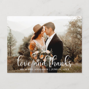 Cartão Postal Foto de casamento com amor e agradecimento em letr