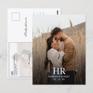 Cartão Postal Foto de Casamento com Monograma Clássico para Save