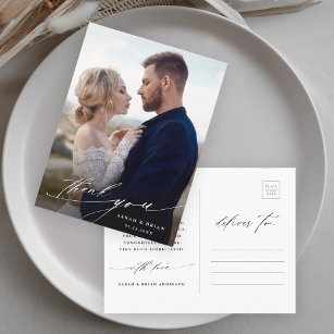 Cartão Postal Foto De Casamento Da Caligrafia Moderna Obrigado