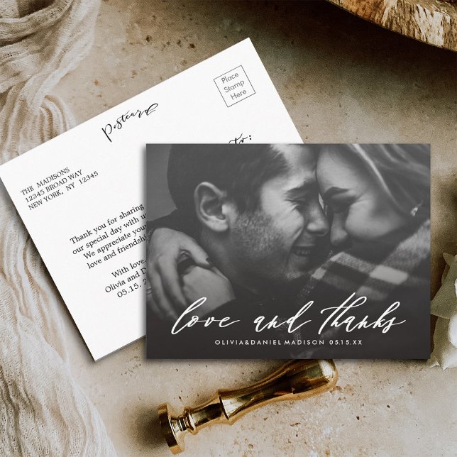 Cartão Postal Foto de casamento da Caligrafia na moda White Obri (Front & Back)