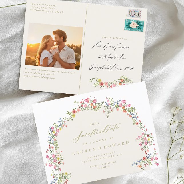 Cartão Postal foto de casamento da primavera de arca floral eleg (Criador carregado)