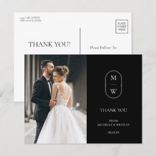 Cartão Postal Foto de Casamento de Monograma Minimalista Obrigad